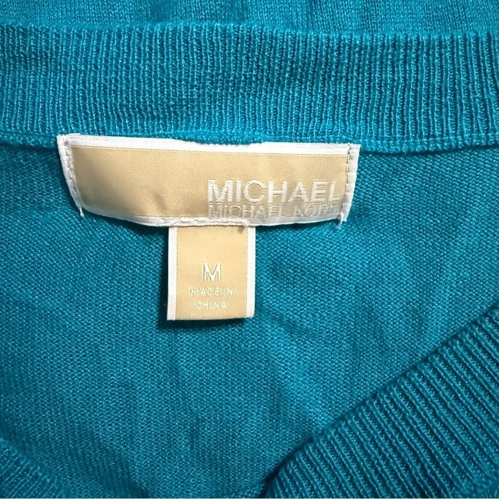 Michael Kors Turquoise Long Sleeve Animal Print Fashion Top Blouse